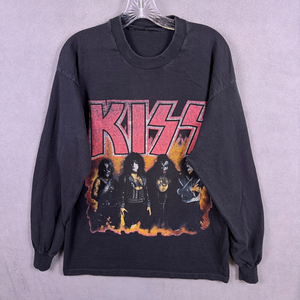 VTG KISS World Tour 96-97 Long Sleeve T-Shirt Mens XL Black Band Rock Graphic